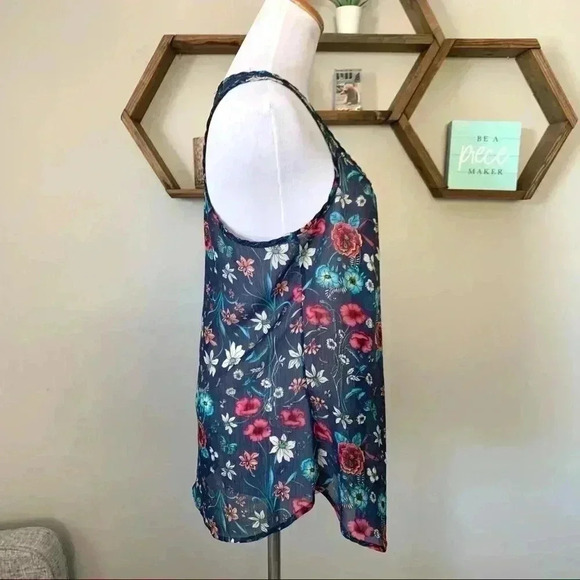 Lily White blue floral long chiffon tank - Picture 3 of 5